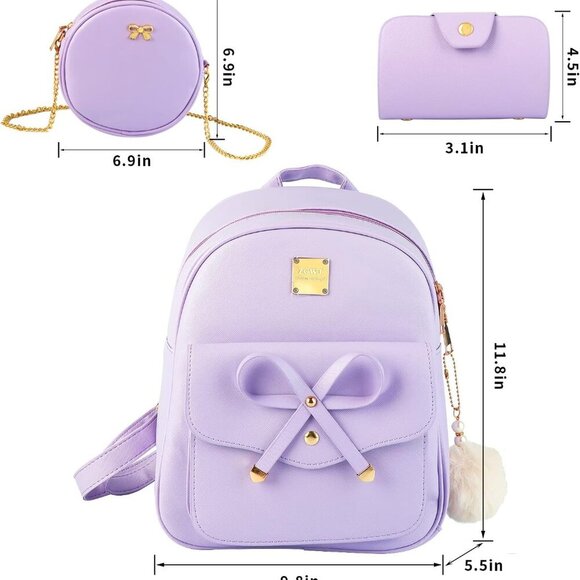 Mini Leather Backpack Purse Set Women Casual Travel Daypacks Cute Stylish - Picture 2 of 8